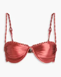 Isa Boulder Twings braided ruched metallic stretch-velvet underwired bikini top - Red Red