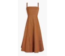 Freya cotton-blend twill midi dress - Brown
