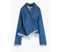 Wrap-effect frayed denim jacket - Blue