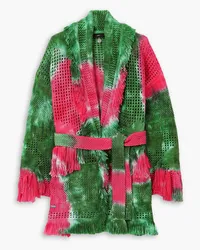 Alanui California Dreamin fringed tie-dyed open-knit wool cardigan - Pink Pink