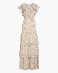 Mikael Aghal Tiered floral-print broderie anglaise maxi dress - Purple Purple