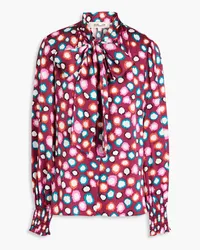 Diane von Furstenberg Gathered pussy-bow printed satin blouse - Purple Purple