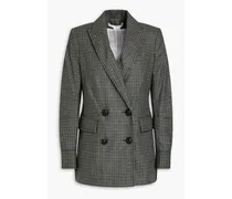 Double-breasted houndstooth wool-blend flannel blazer - Green