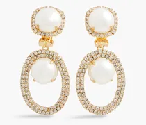 Gold-plated, faux pearl and crystal clip earrings - Metallic