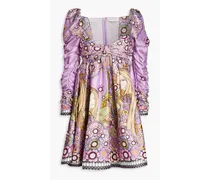 Knotted printed silk mini dress - Purple