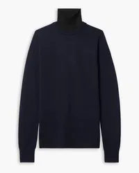 Totême Silk-trimmed two-tone wool turtleneck sweater - Blue Blue