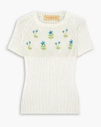 CORMIO Embroidered metallic ribbed cotton-blend sweater - White White