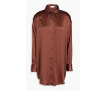 Bead-embellished stretch-silk satin shirt - Brown