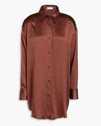 Brunello Cucinelli Bead-embellished stretch-silk satin shirt - Brown Brown