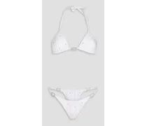 Embellished halterneck triangle bikini - White