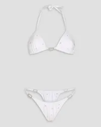 Alessandra Rich Embellished halterneck triangle bikini - White White