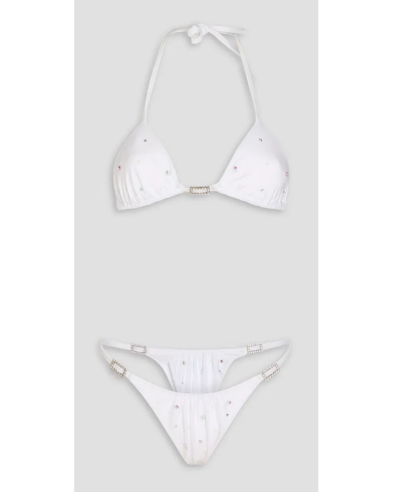 Alessandra Rich Embellished halterneck triangle bikini - White White