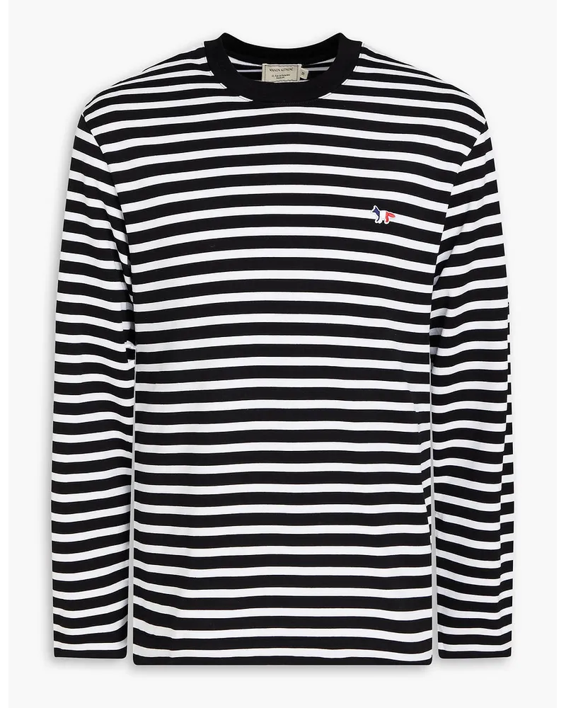 Kitsuné Appliquéd striped cotton-jersey T-shirt - Black Black
