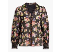 Alice Olivia - Cosima floral-print cotton and silk-blend voile blouse - Black