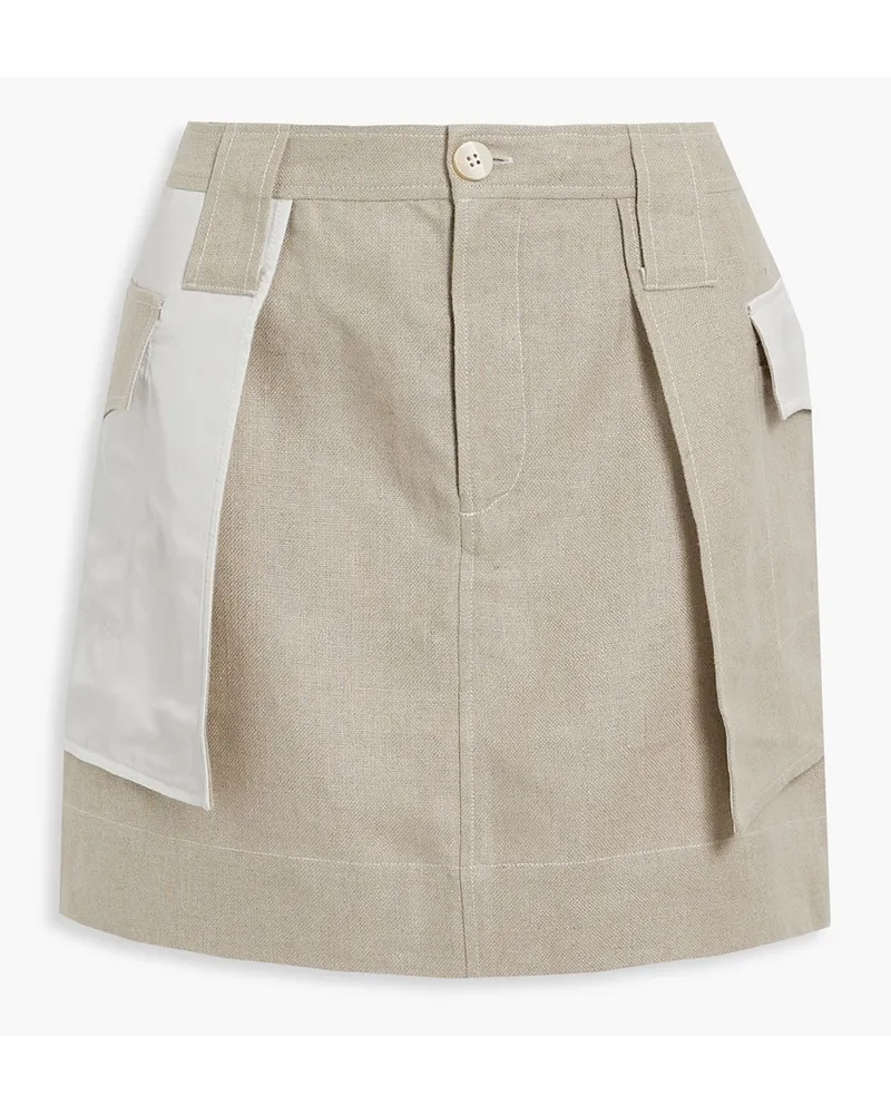 Shell-paneled linen mini skirt - Neutral