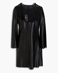 Valentino Garavani Bow-embellished lace-trimmed leather mini dress - Black Black