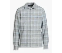 Checked wool-blend overshirt - Blue