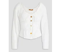 Effi crinkled cotton-blend jacquard blouse - White