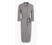 Belted pointelle-knit cotton-blend midi shirt dress - Gray