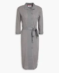 Thom Browne Belted pointelle-knit cotton-blend midi shirt dress - Gray Gray