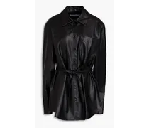 Belted faux leather shirt - Black