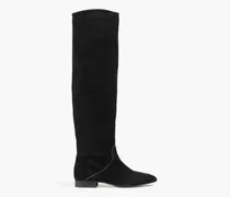 Amelia topstitched suede knee boots - Black