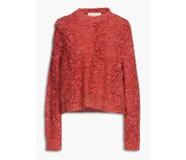 Demi mélange boucle-trimmed knitted sweater - Orange