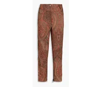 Paisley-print wool and silk-blend straight-leg pants - Brown