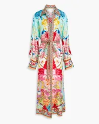 Camilla Crystal-embellished floral-print silk-twill robe - Blue Blue