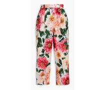 Cropped floral-print cotton-poplin wide-leg pants - Pink