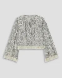 Etro Cropped crochet-trimmed paisley-print cotton and silk-blend blouse - White White