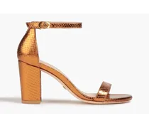 Metallic snake-effect leather sandals - Metallic