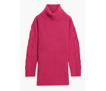 Cable-knit wool and cashmere-blend turtleneck sweater - Pink