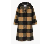 Maria oversized checked faux shearling coat - Brown
