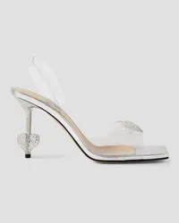 Mach & Mach Crystal Heart embellished PVC slingback sandals - White White