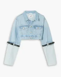 COPERNI Cropped leather-trimmed paneled denim jacket - Blue Blue