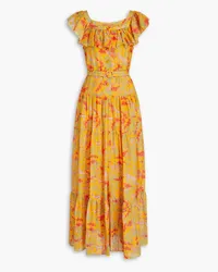 Saloni Jemma ruffled printed cotton and silk-blend maxi dress - Yellow Yellow