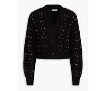 Destiny cropped faux pearl-embellished cable-knit wool cardigan - Black