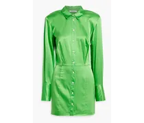 Silk-blend satin mini shirt dress - Green