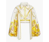 Cropped printed silk-twill hooded jacket - Yellow