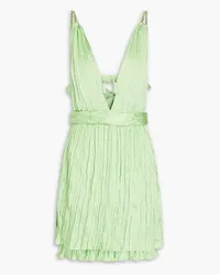 Maje Plissé-satin mini dress - Green Green