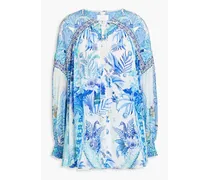 Printed silk crepe de chine blouse - Blue