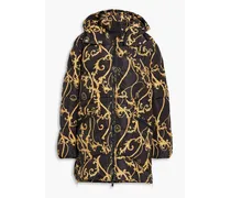 Quilted printed shell hooded coat - Black