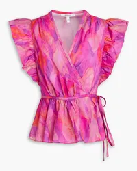 Derek Lam Ember ruffled printed cotton-poplin wrap top - Pink Pink