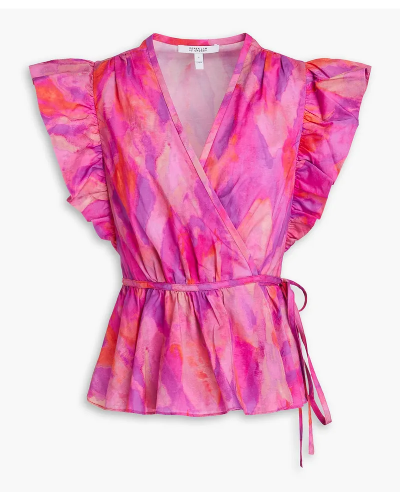 Derek Lam Ember ruffled printed cotton-poplin wrap top - Pink Pink