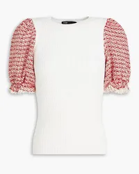 Maje Tweed-paneled ribbed-knit top - White White