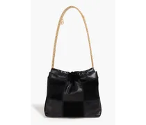 Apochon checked leather and suede shoulder bag - Black