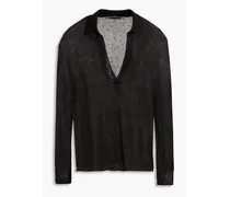 Linen-blend polo shirt - Black