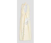 Open-back printed cotton-poplin midi dress - White