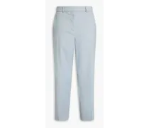 Trina cropped linen-blend twill straight-leg pants - Blue